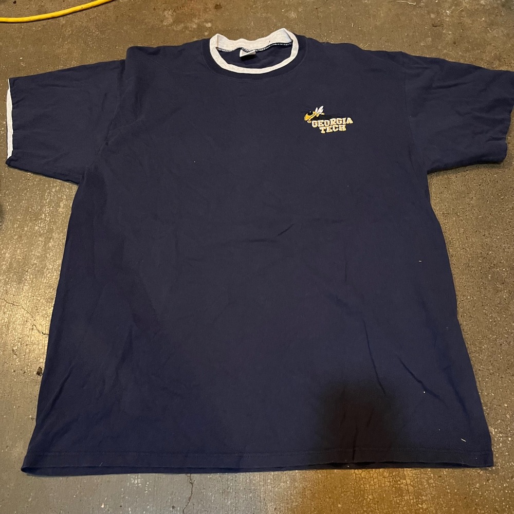 Jerzees T-Shirt Mens XL Blue Georgia Tech Ringer Vintage Made in USA Cotton